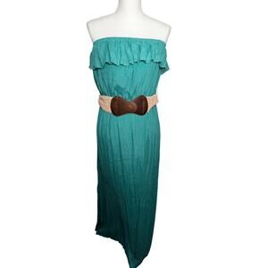 Women's Trixxi Ruffle Top Maxi Dress Teal With Belt Size 2X